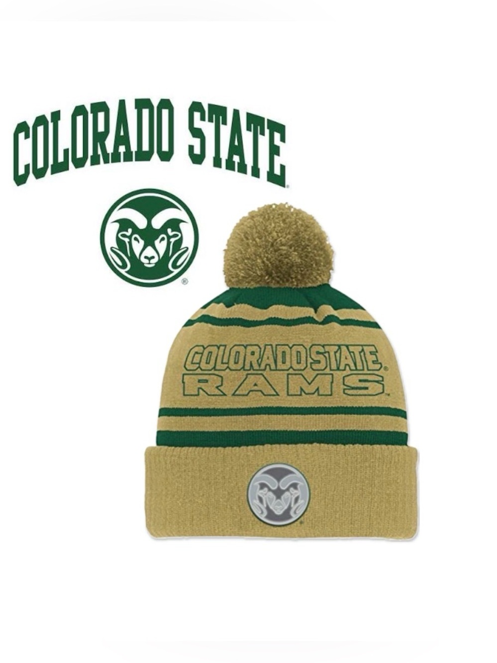 NWT [Gen2] Colorado State Rams NCAA Reflective Fold Pom Beanie Hat Youth 8-20 OS